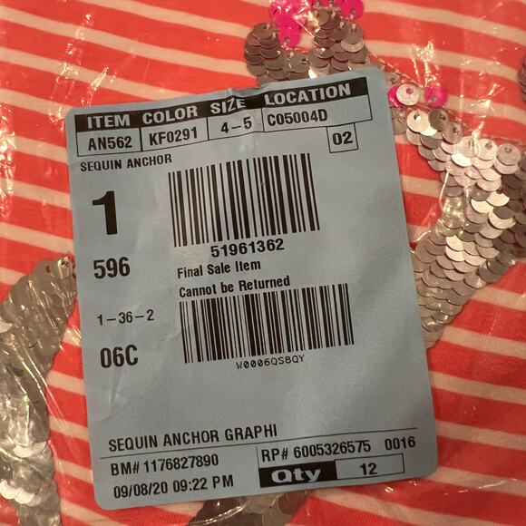 NWT J. Crew Girls' Pink, Red & White W/Flippable Sequin Anchor T-Shirt - Picture 7 of 12
